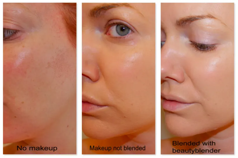 I find that the blender takes away the foundation "look" and just gives you flawlessly covered skin.