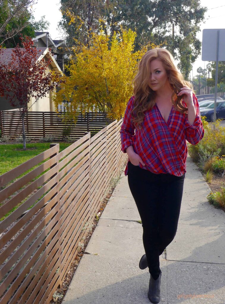 plaid shirt best black high rise jeans booties ootd