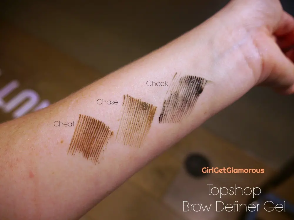 topshop beauty brow definer gel swatches cheat chase check 