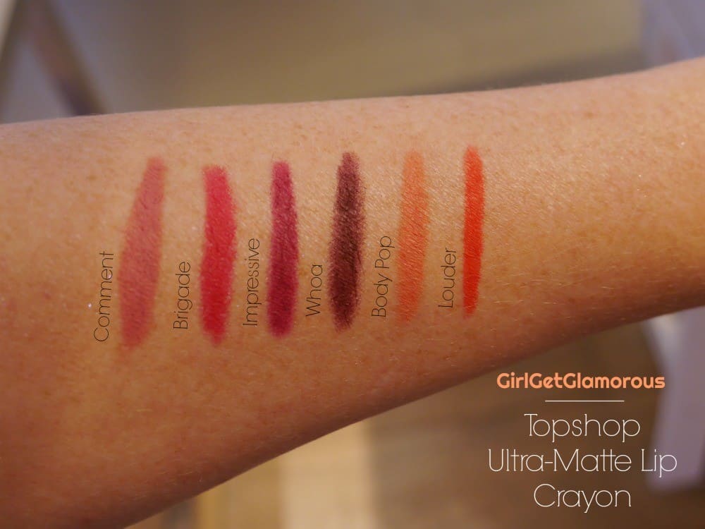 topshop ultra matte lip crayon lipsticks swatches shades