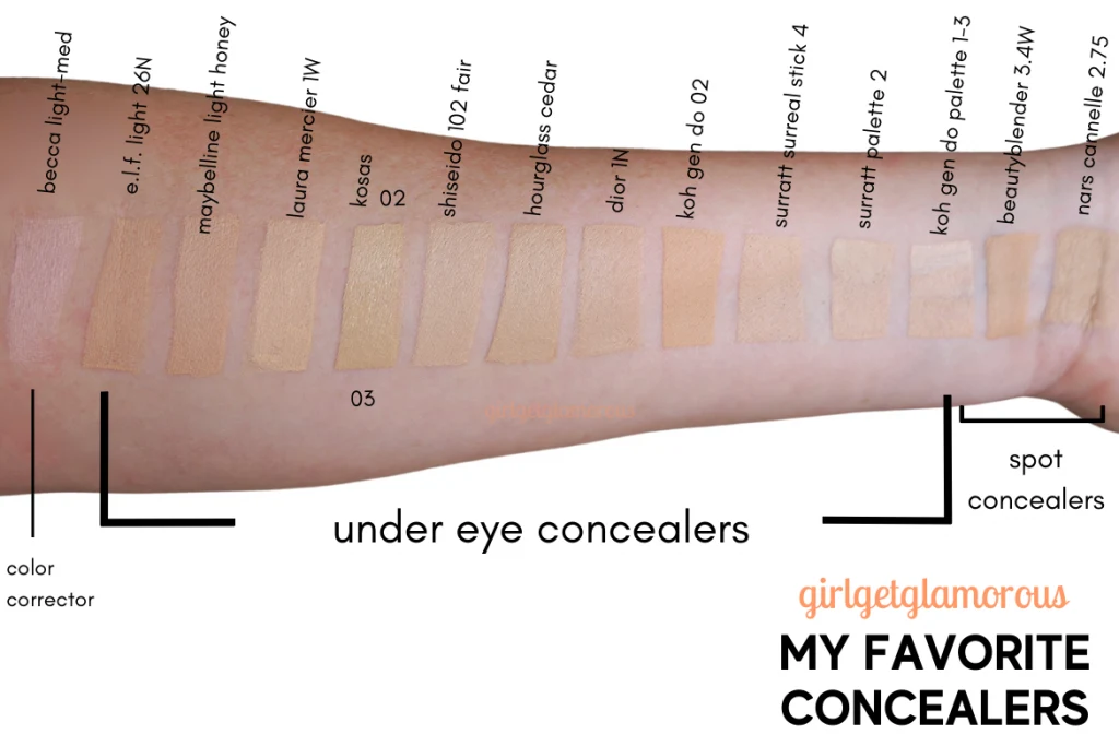 concealer swatches on fair to light skin with peach undertones